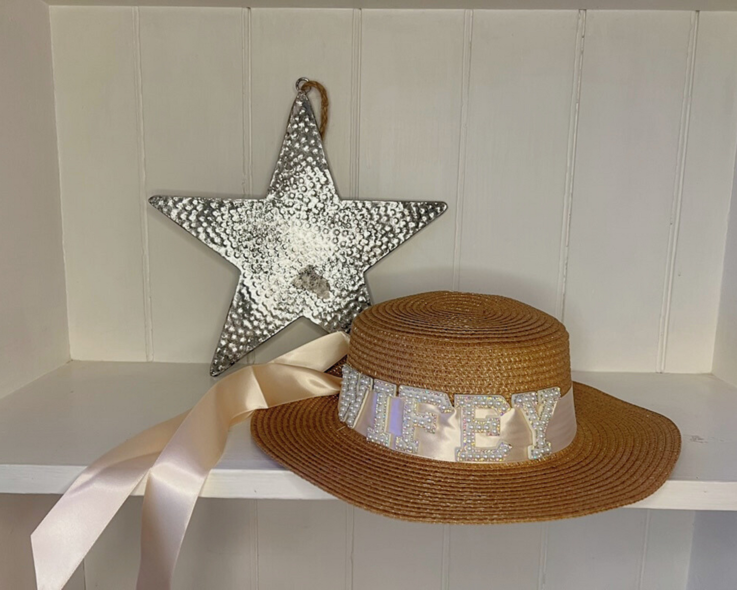 Wifey Pearl Ribbon Sun Hat
