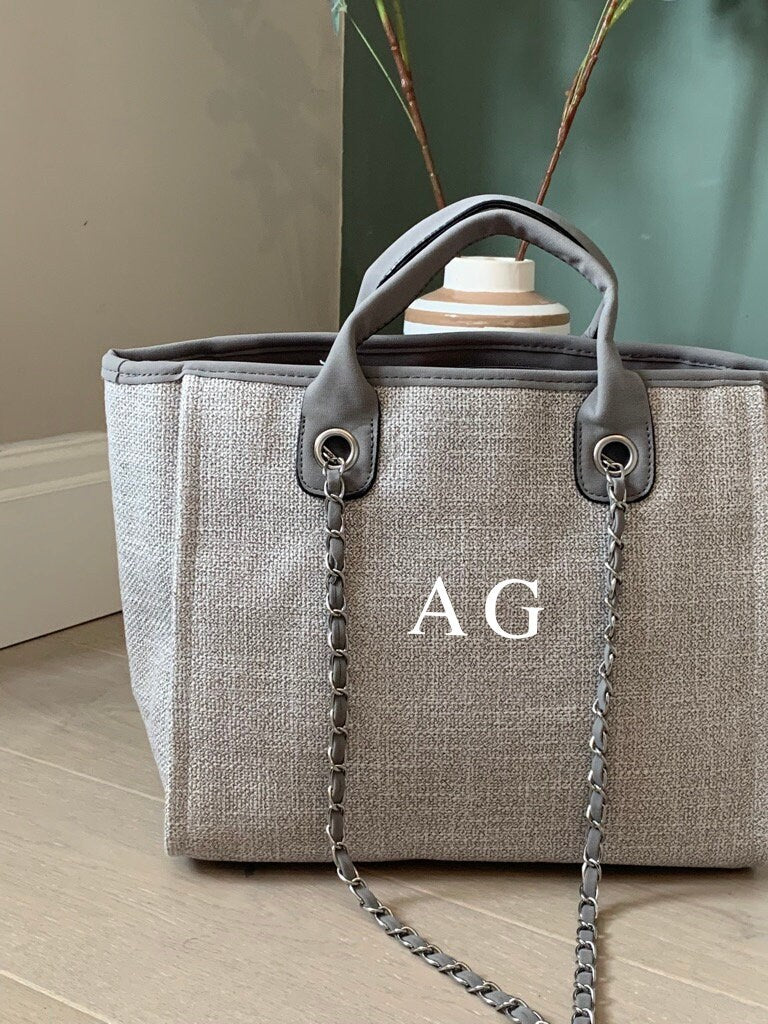 Grey Monogrammed Tote Bag