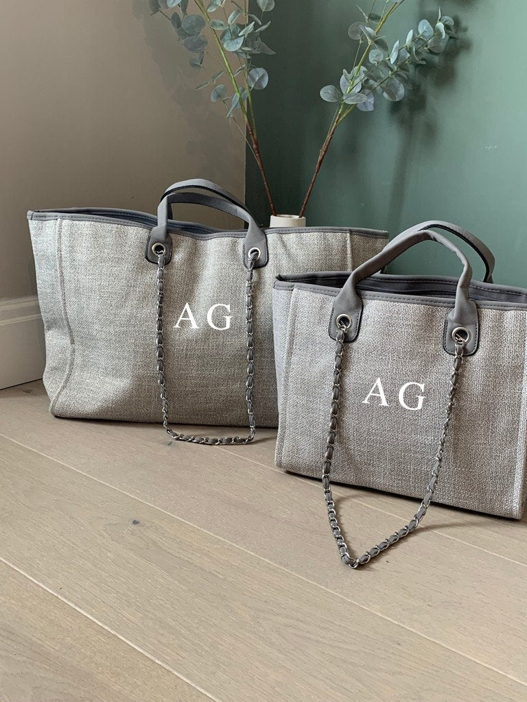 Grey Monogrammed Tote Bag