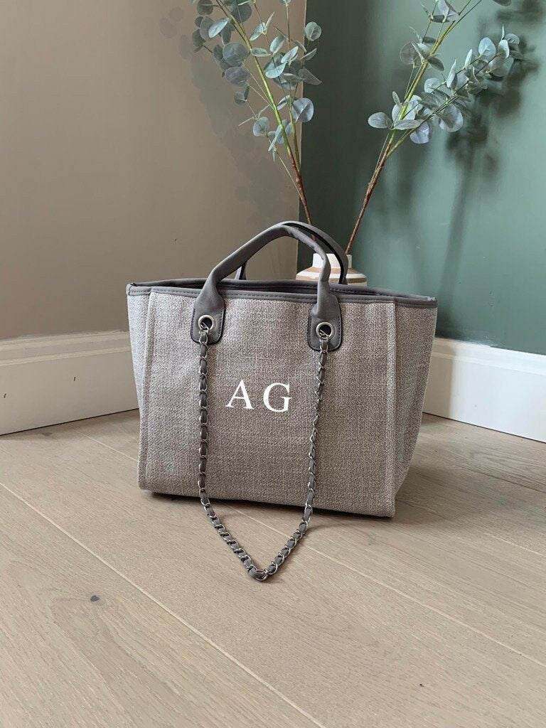 Grey Monogrammed Tote Bag