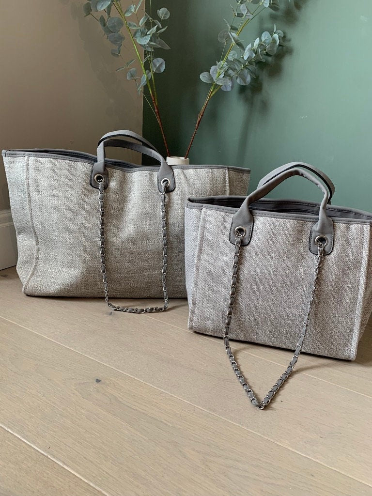 Grey Monogrammed Tote Bag
